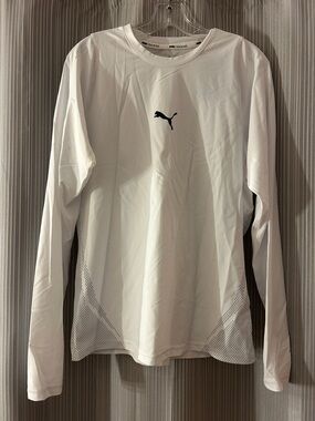 Puma White Long Sleeve Training Top with Black Logo